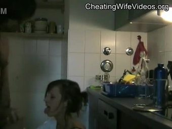 Horny Cheating Wife fucks lover in the kitchen and Swallow cum