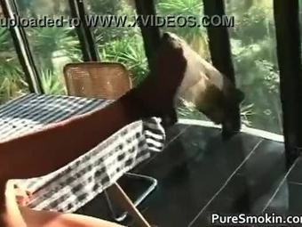 Great blonde whore smokes cigarettes