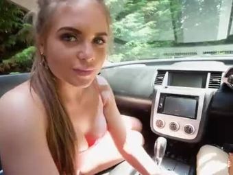 Tiny babe Alessandra Jane gives a striptease in the car