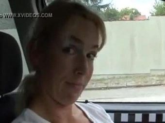 Blond taxi driver drilled by passenger